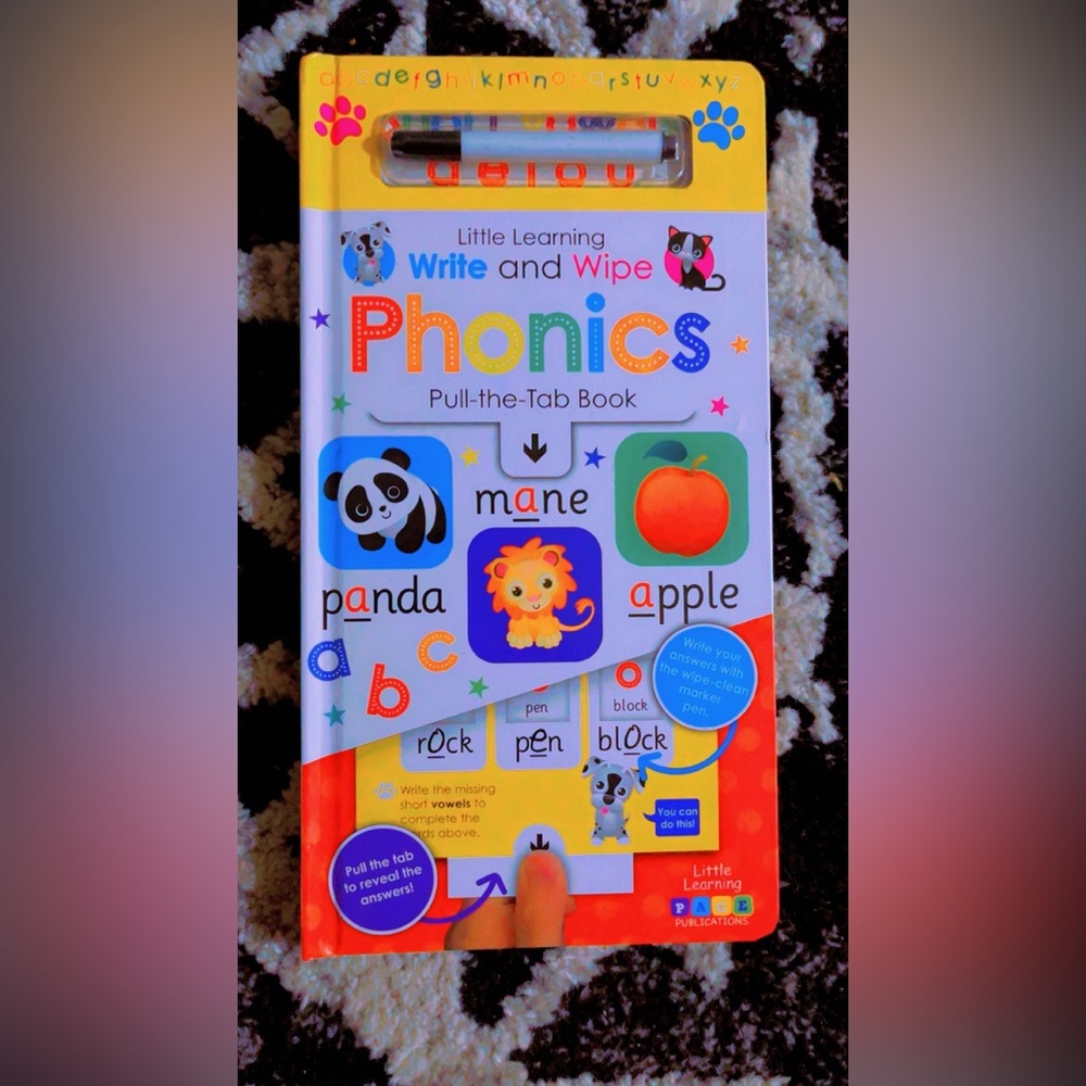 Little Learning Write and Wipe Phonics Pull-the-Tab Book - Orange